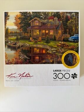 300pc Multi-Color Scenic Autumn Lakeside Cabin Puzzle w